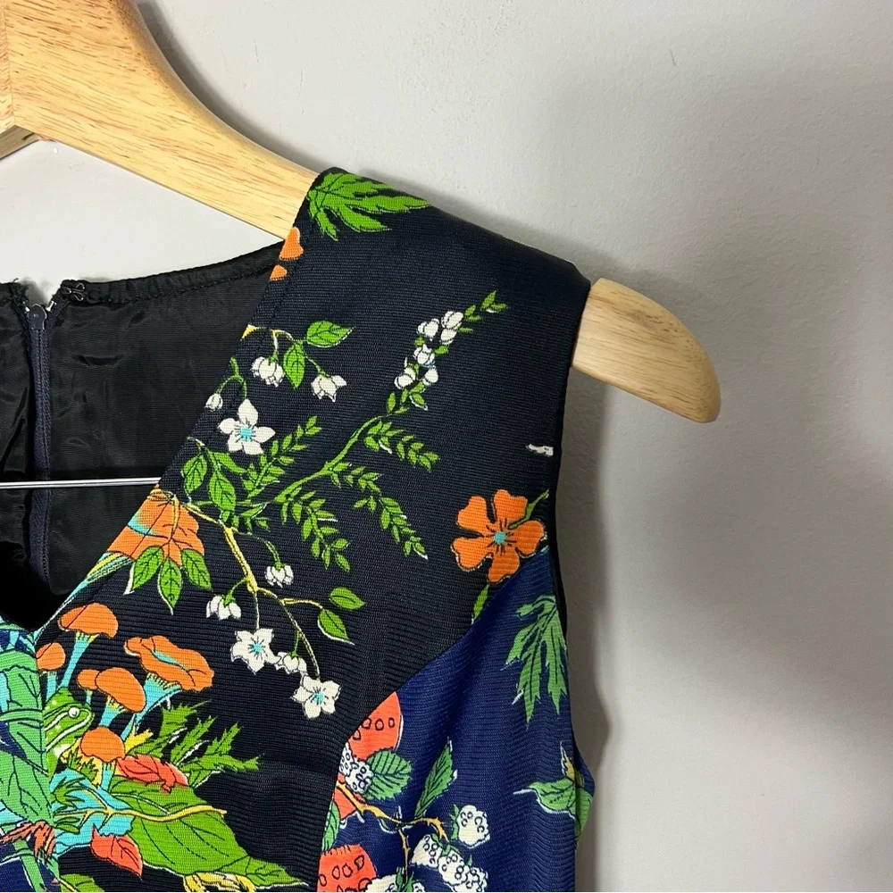 Vintage Mushroom Fungi Floral Bird Print Dress Sleeveless Size Medium - Picture 2 of 12